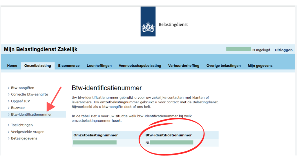BTW identificatienummerの場所